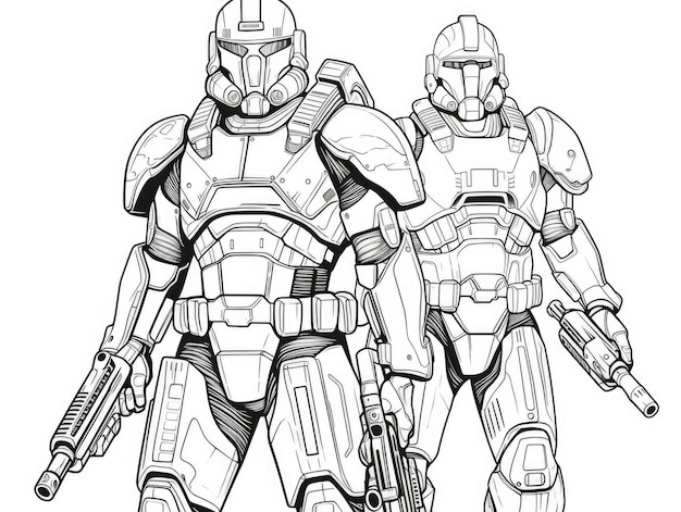 Premium ai image coloring page of a black and white illustration of two armed soldiers in action