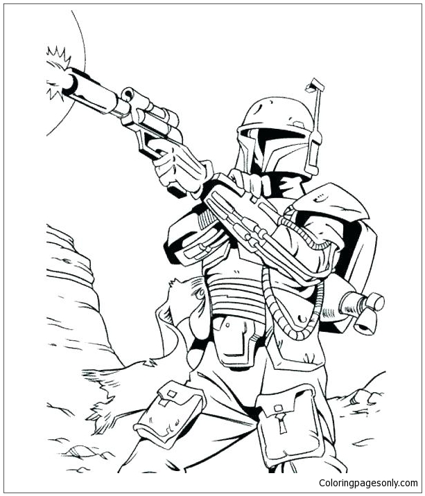 Clone trooper bounty hunter star wars coloring page