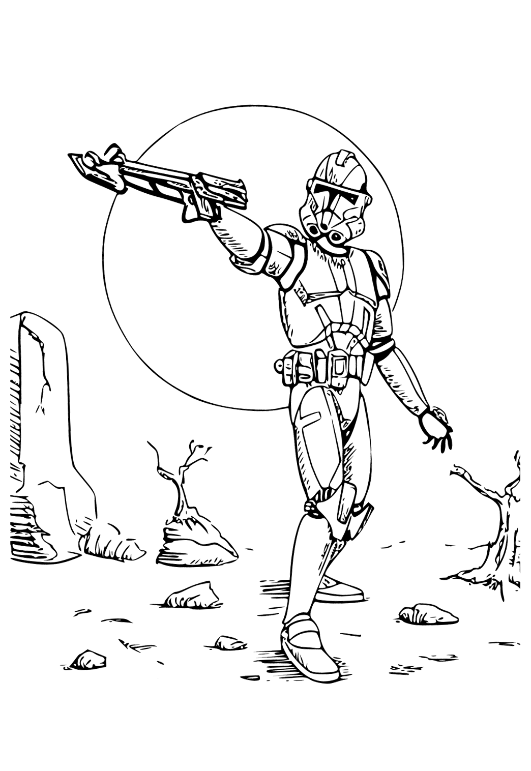 Free printable clone trooper planet coloring page for adults and kids