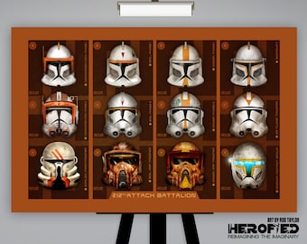 Star wars th attack battalion clone trooper helmet posite art print by herofied metal canvas acrylic options mander cody