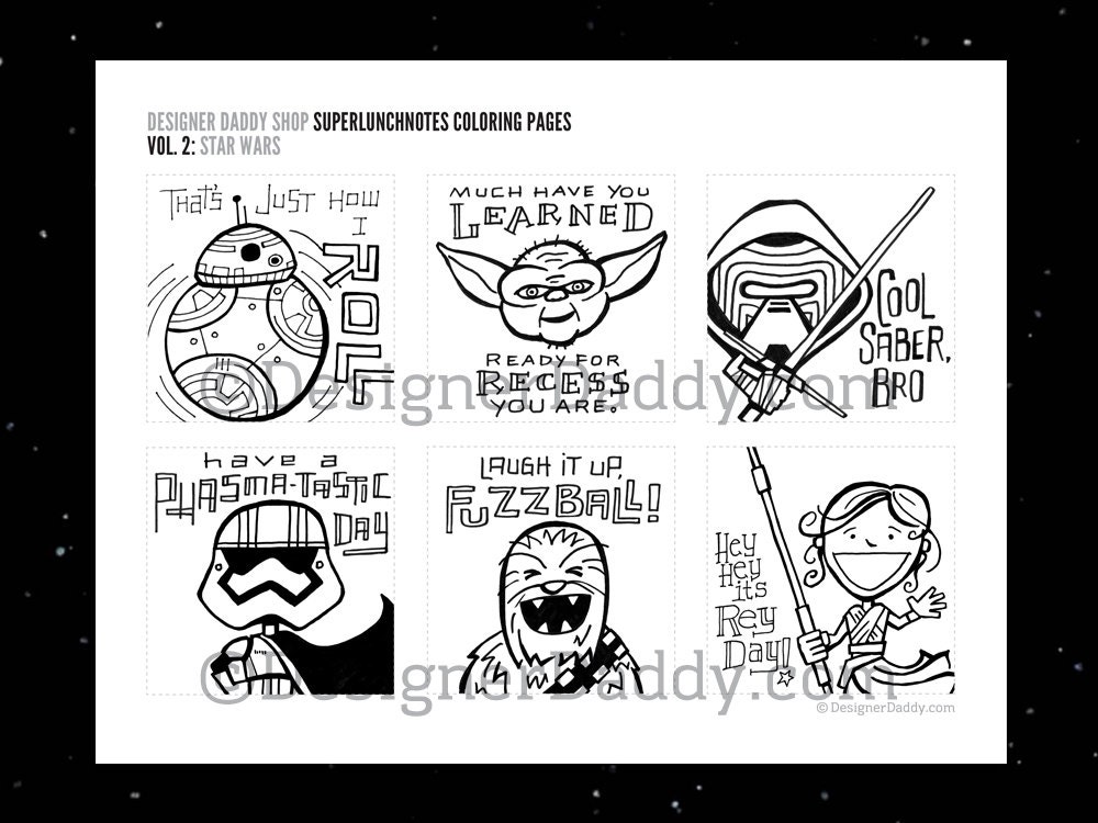 Superhero lunch notes coloring pages instant download vol star wars