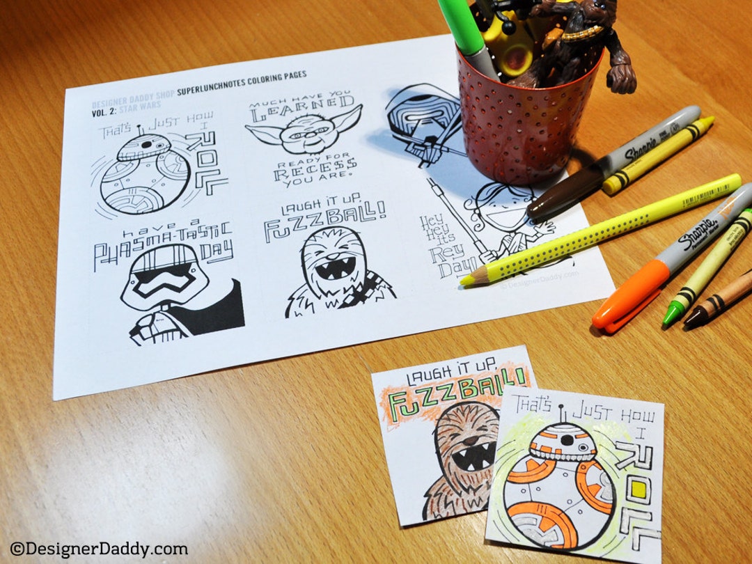 Superhero lunch notes coloring pages instant download vol star wars