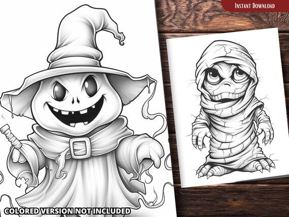 Happy halloween coloring pages for adults and for kids coloring pages grayscale coloring book printable pdf