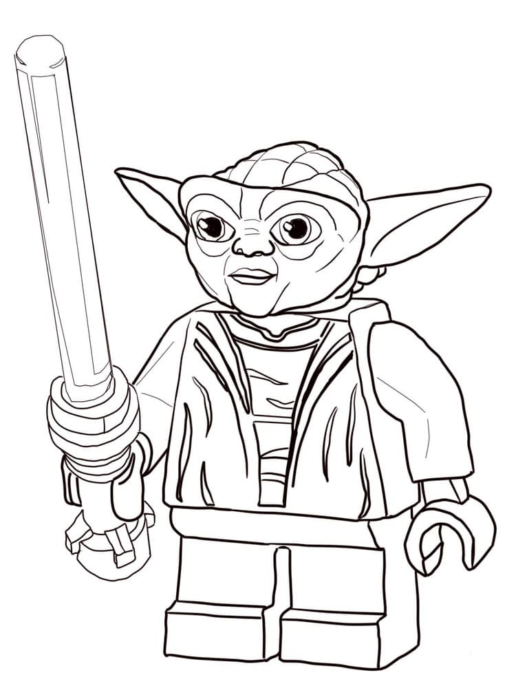 Drawing of joda from star wars lego with a sword coloring page