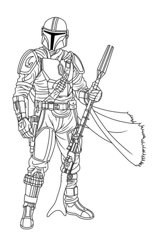 Mandalorian holding gun coloring page