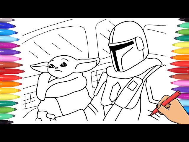 Star wars the mandalorian baby yoda coloring page how to draw the mandalorian and yoda