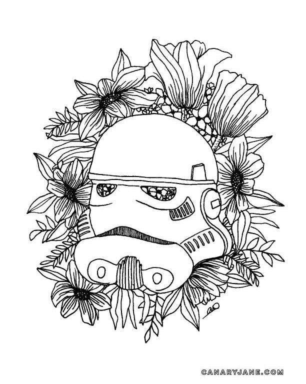 Star wars floral coloring page