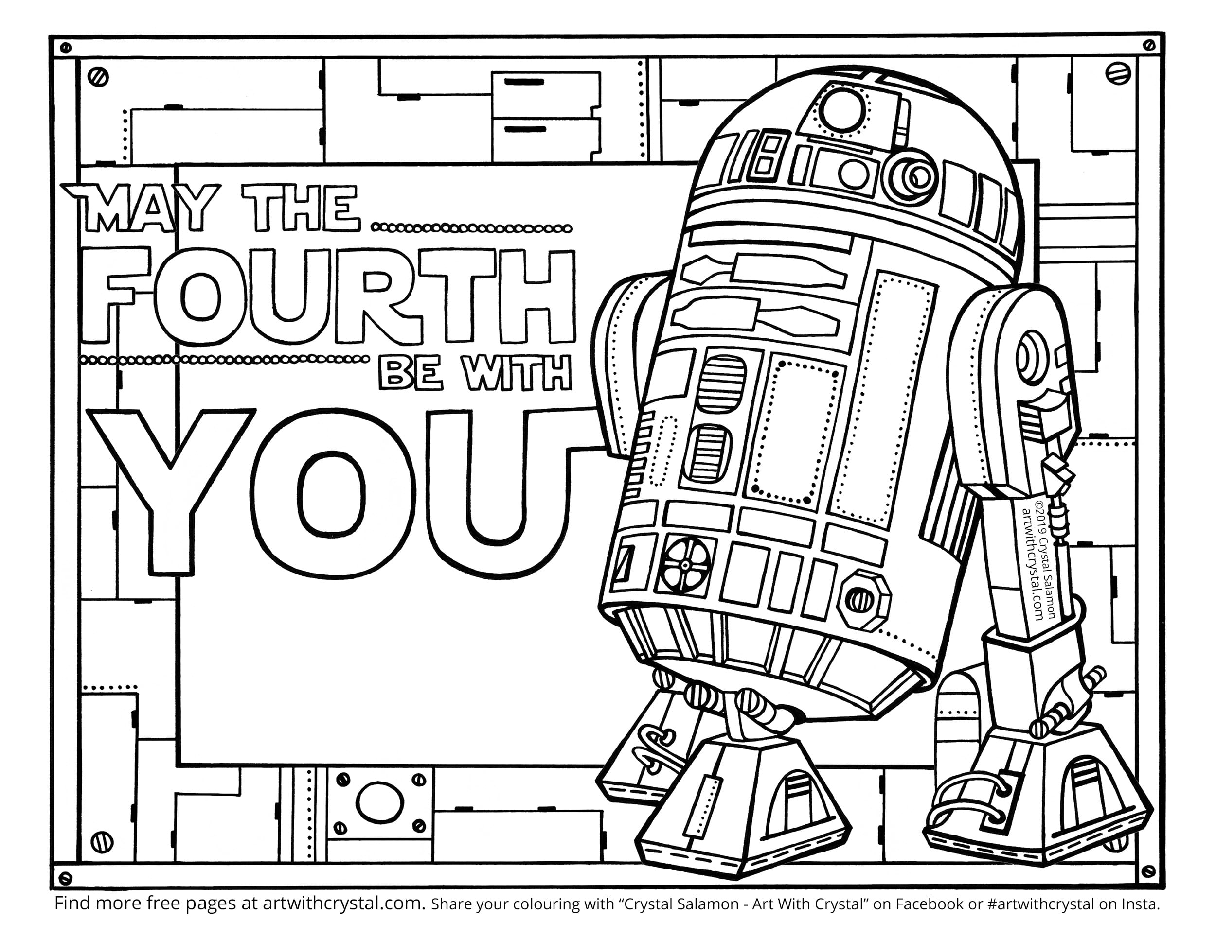 May the fourth be with you free colouring page art with crystal