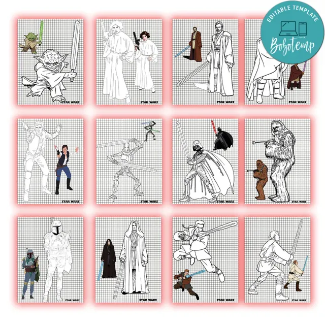 Star wars coloring pages customizable template instant download