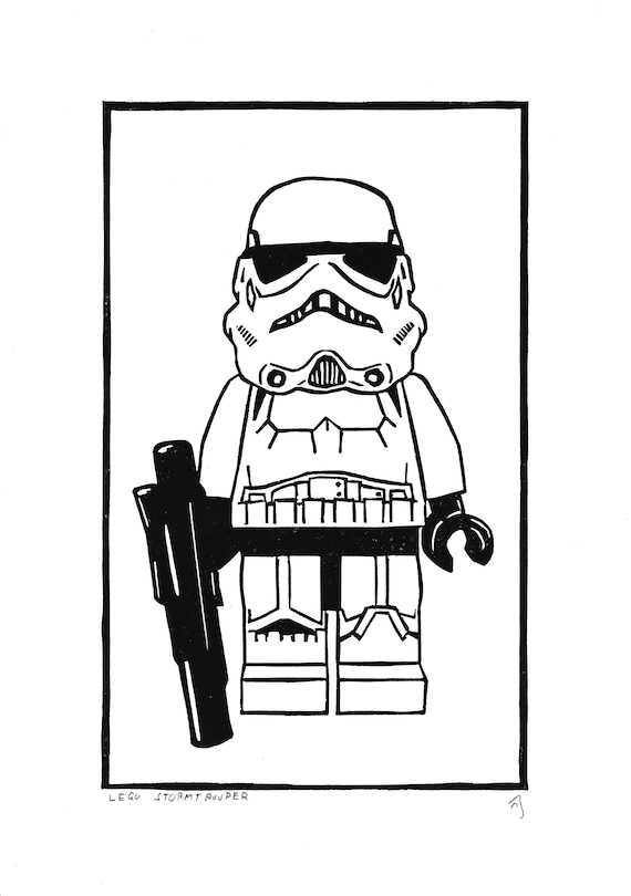 Lego star wars stormtrooper minifigure linocut sci