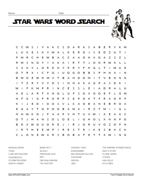 Star wars word search puzzle â free printable