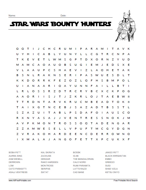 Star wars bounty hunters word search â free printable