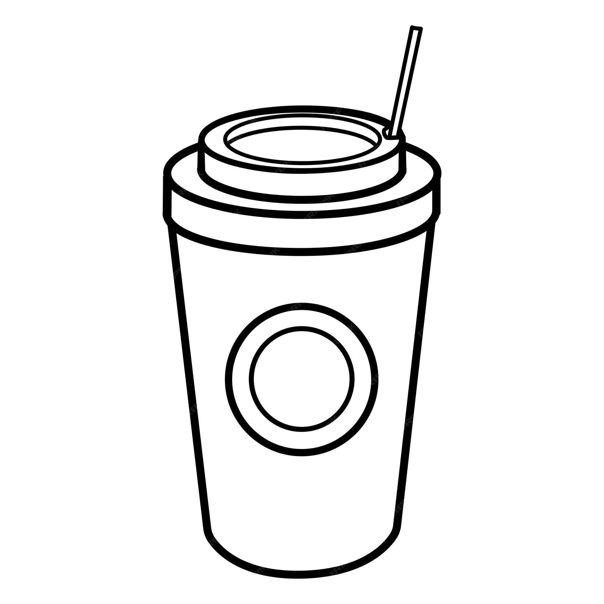 Premium vector coffee cup with straw for coloring page