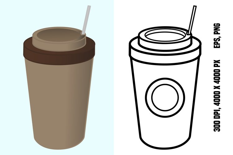 Coffee cup with straw for coloring page