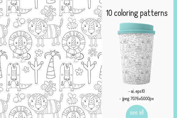 Coloring page book for kids animal illustrations creative market