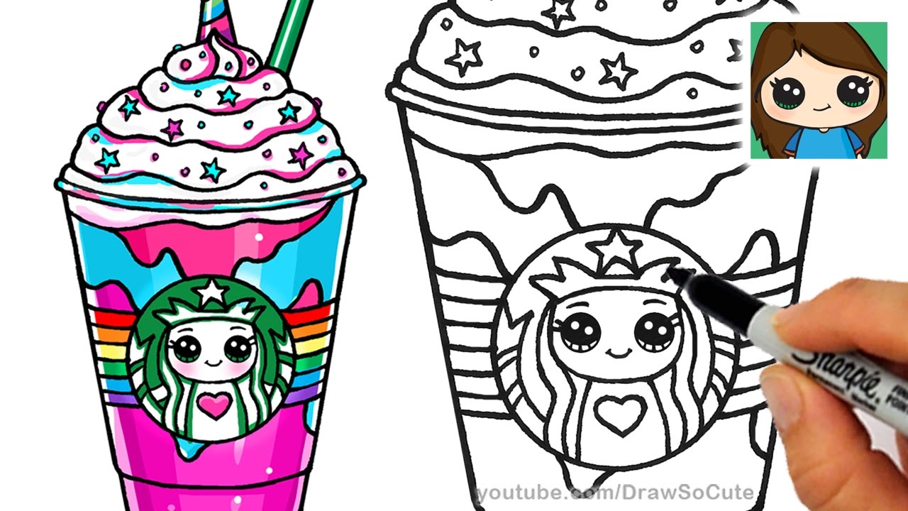 How to draw a starbucks unicorn frappuccino