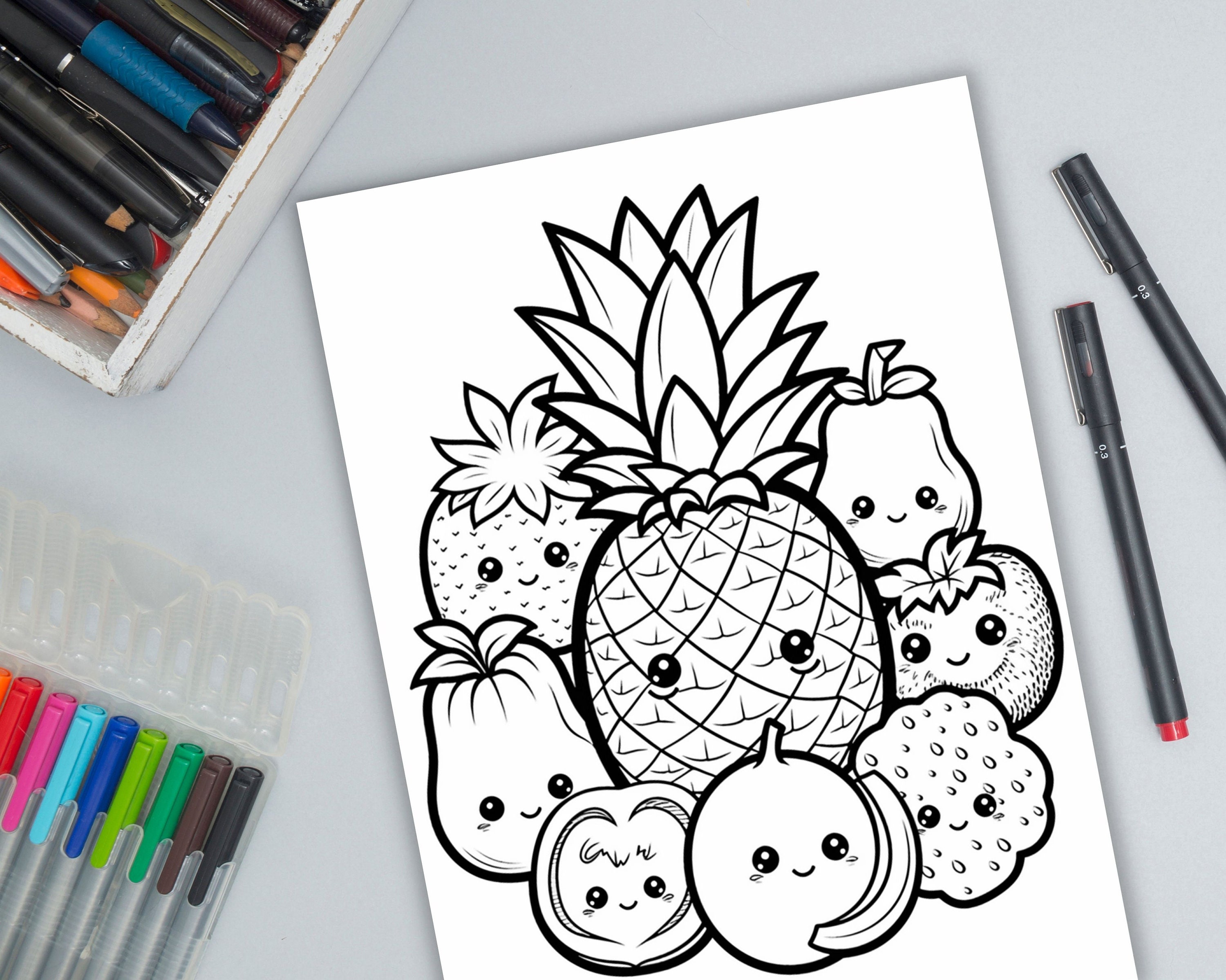 Kawaii coloring page kawaii coloring book kawaii food coloring fruit coloring fruit coloring pagefood coloring book instant download