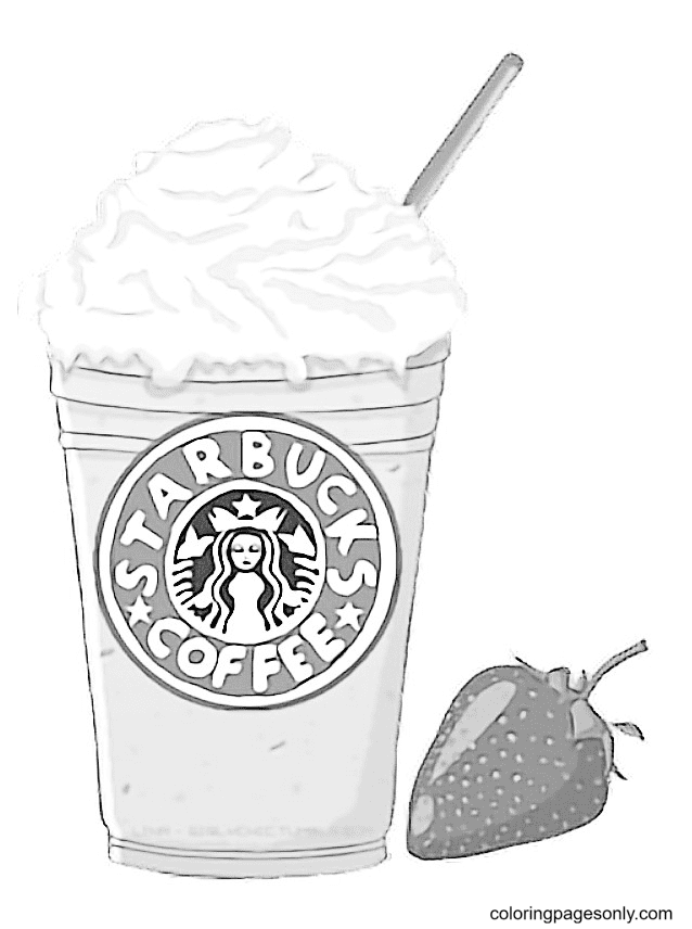 Dibujo para colorear imprimible de frappuccino de fresa