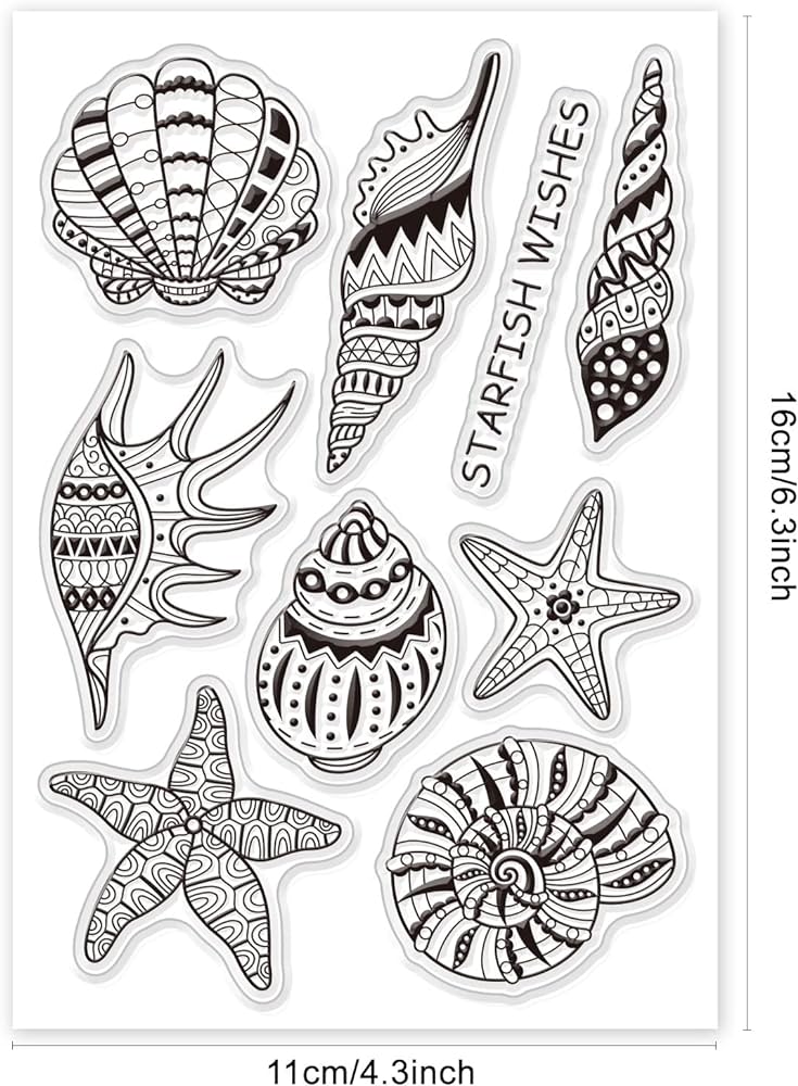 Ph pandahall starfish pattern clear stamps summer starfish ocean beach conch seashell starfish wishes rubber stamps for scrapbooking stamps card making decoration photo card album crafting arts crafts sewing