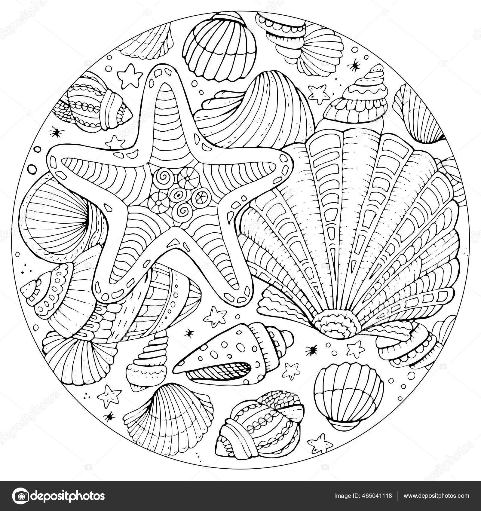 Hand drawn shape coloring page kids adults summer beach sea stock vector by christinadesigns