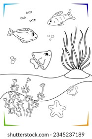 Black white seaweed fish starfish coloring stock vector royalty free