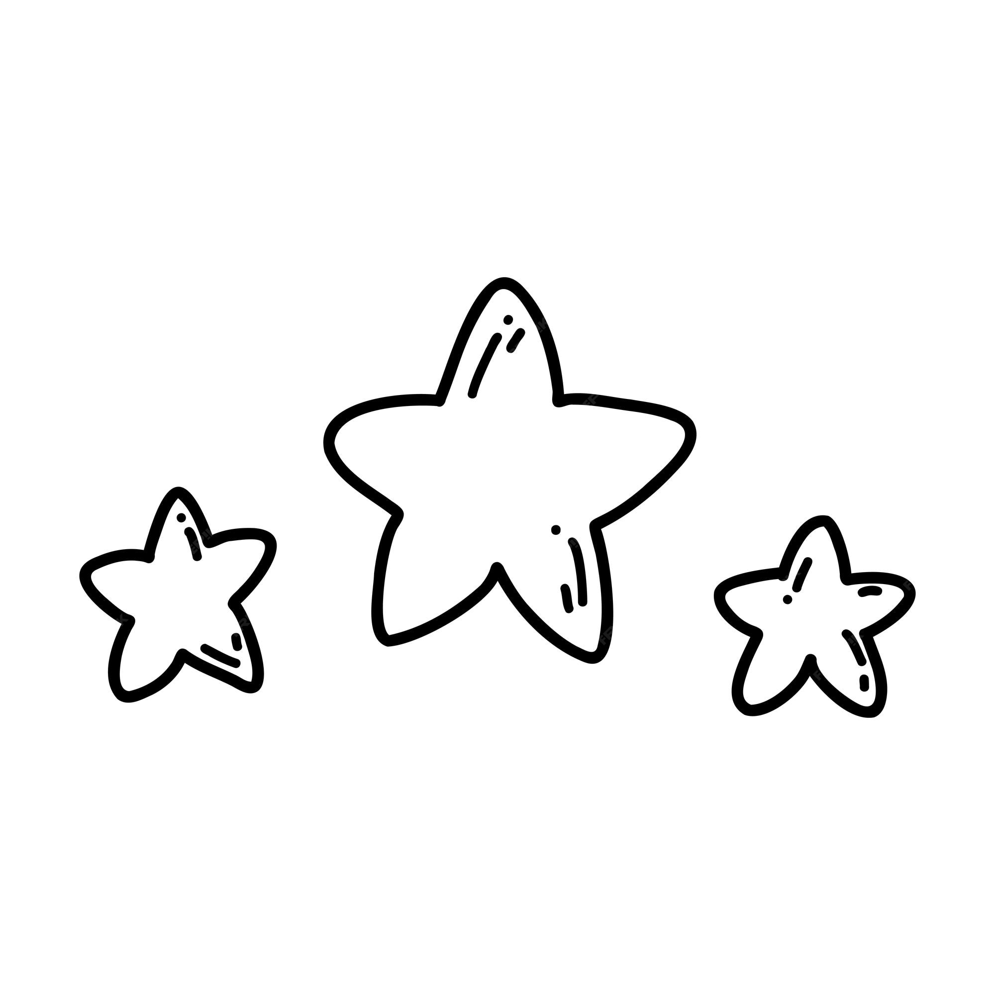 Premium vector hand drawn doodle set of stars icon vector sketch illustration of black outline celestial body starfish for print coloring page kids design logo