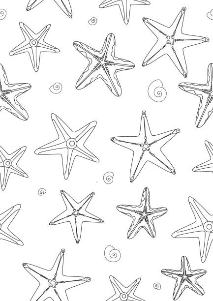 Seamless pattern or coloring page with starfish in the sea a outline vector stock vector illustration with starfish as anti stress therapy for children and adults stock illustration