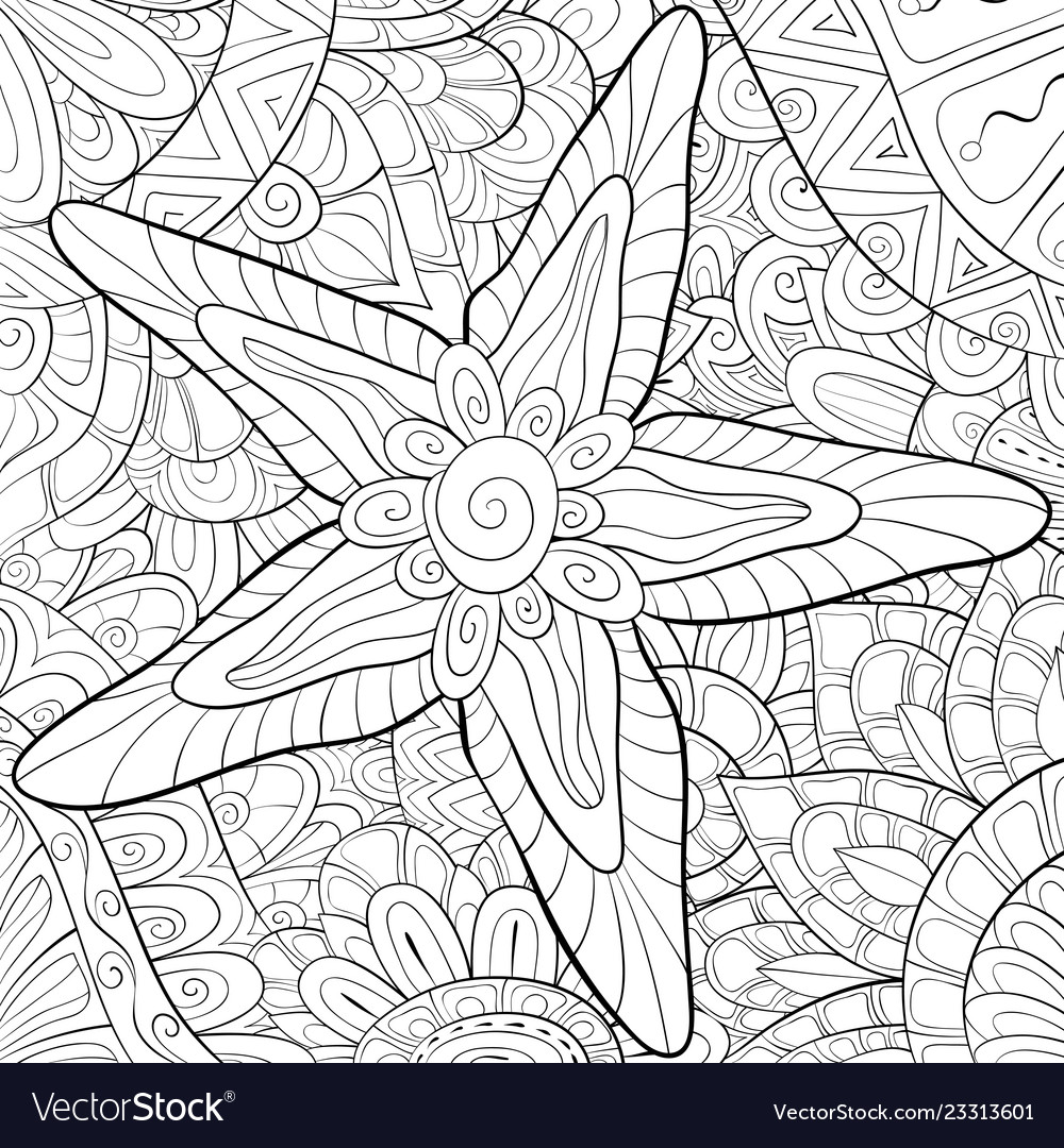 Adult coloring bookpage a cute starfish royalty free vector