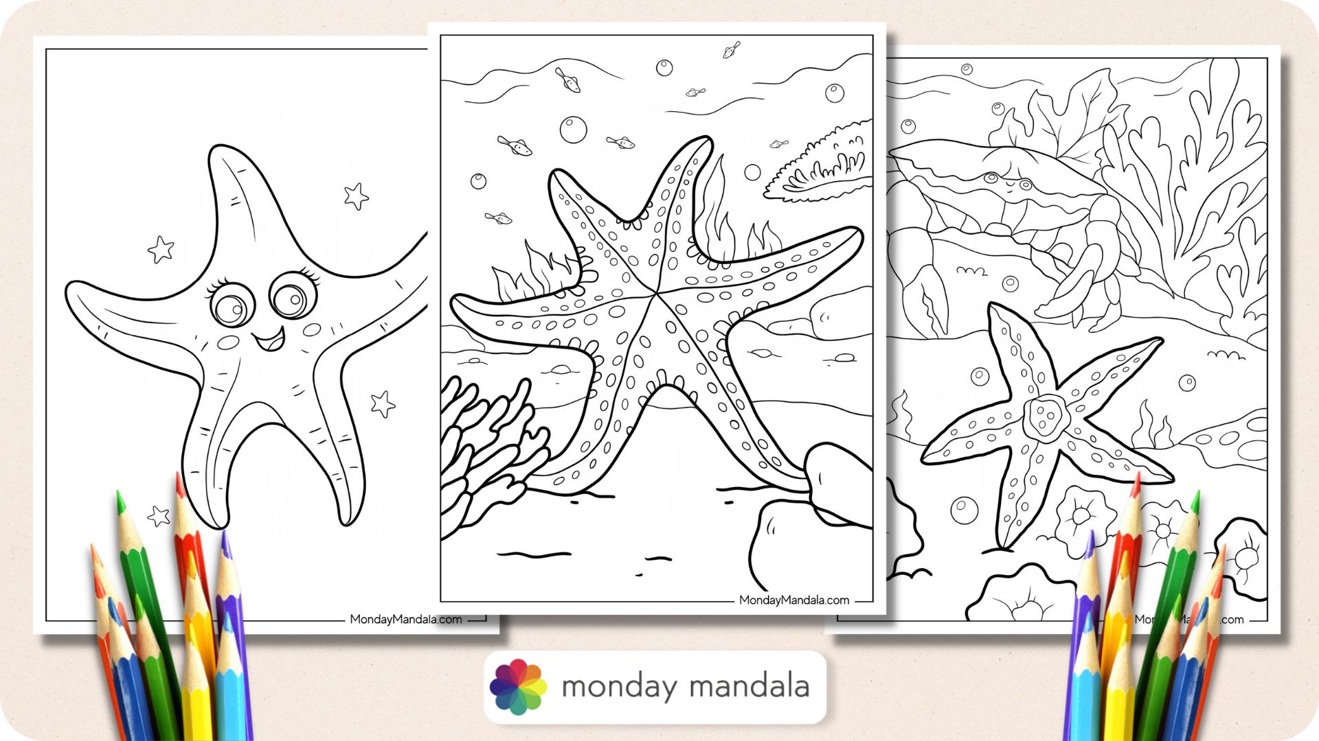 Starfish coloring pages free pdf printables