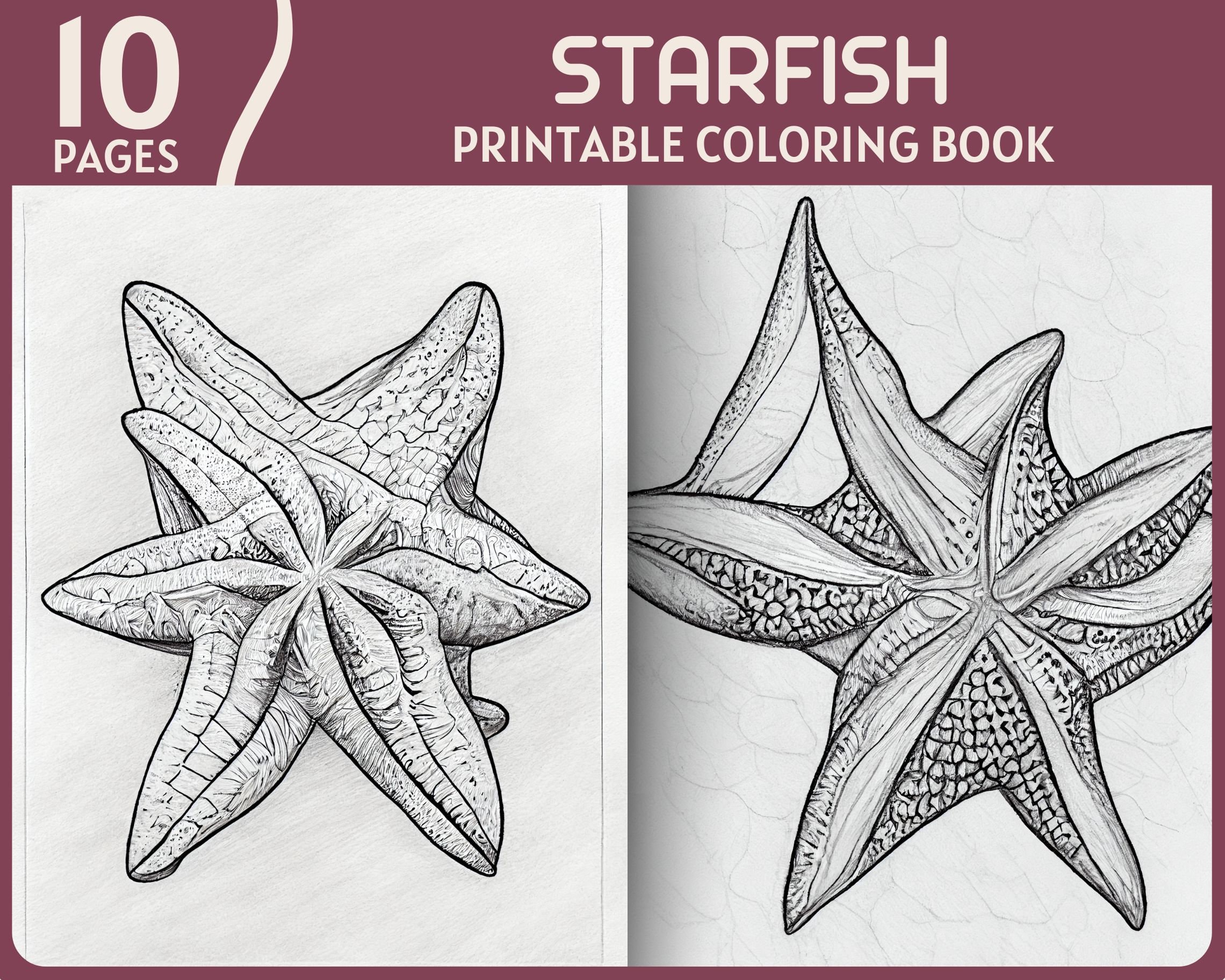 Starfish coloring pages starfish illustrations grayscale coloring book printable digital coloring page starfish theme