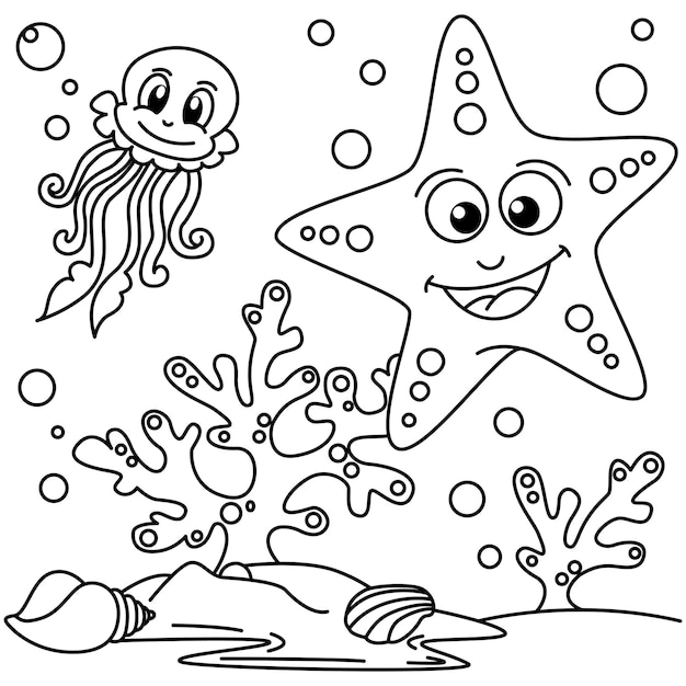 Premium vector cute starfish cartoon coloring page illustration vector for kids coloring book