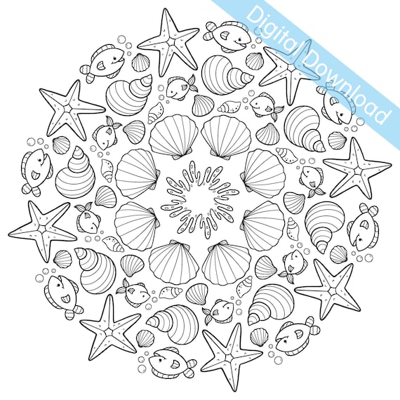 Digital download printable colouring page starfish colouring page underwater colouring page slinkeee print at home sealife seashells