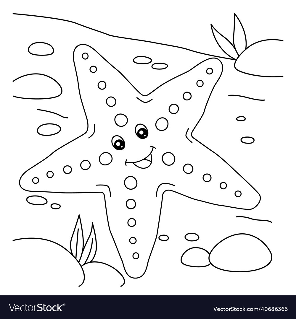 Sea star coloring page for kids royalty free vector image