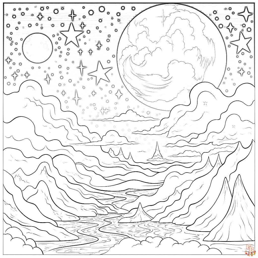 Printable night sky coloring pages free for kids and adults