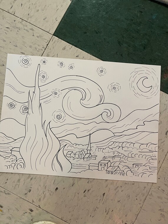 Starry night coloring page