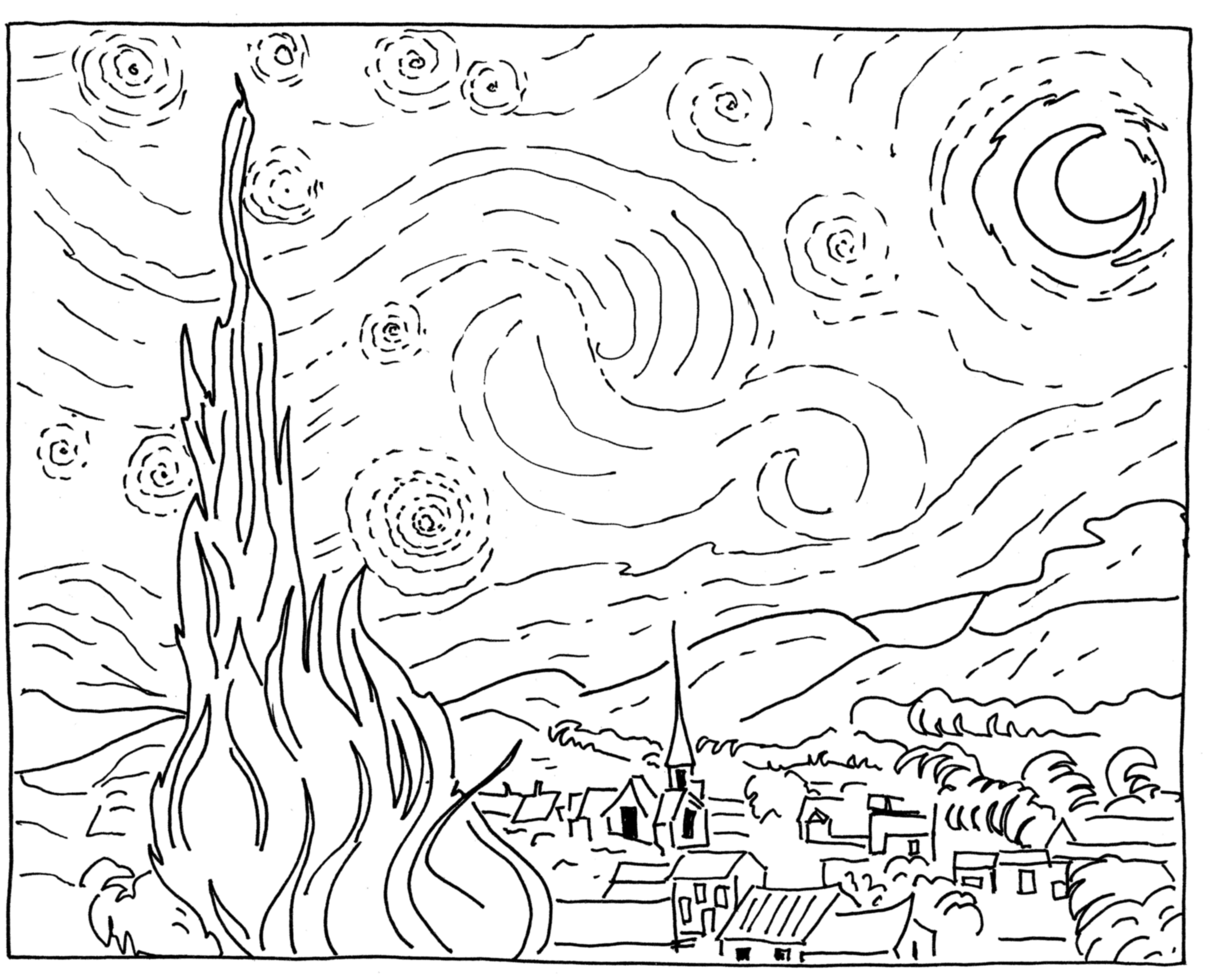 Van gogh starry night craft template free printable