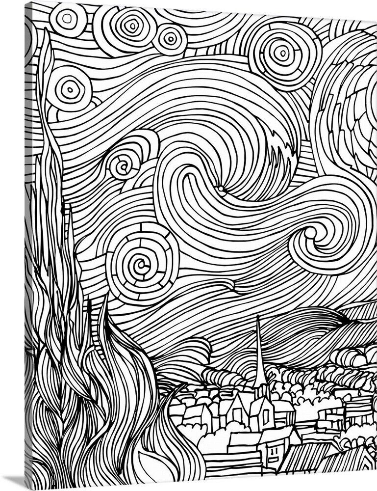 Diy coloring book canvas art entitled starry night