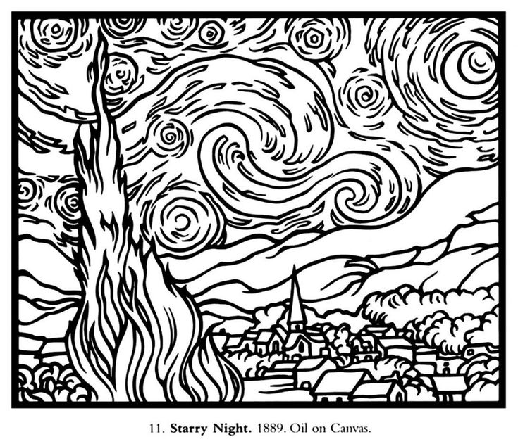 Printable coloring pages van gogh coloring starry night van gogh van gogh art