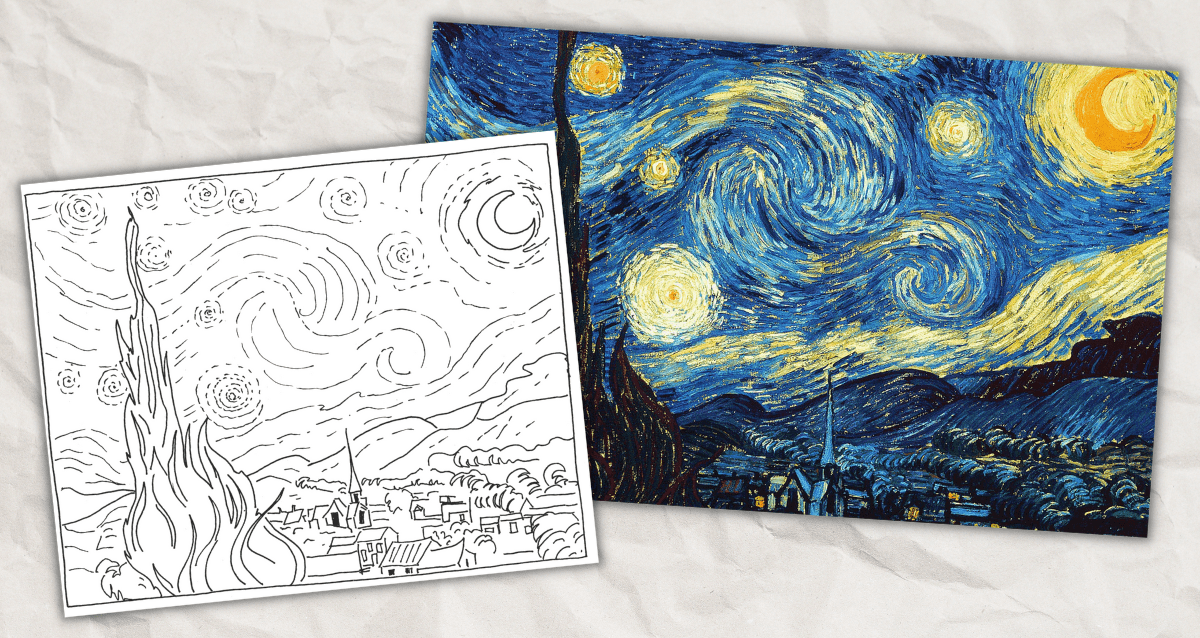 Van gogh starry night craft template free printable