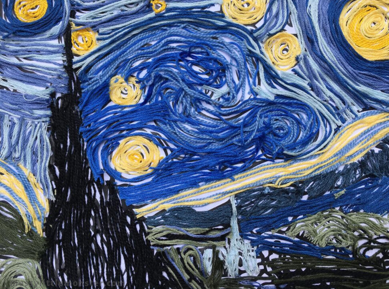 Van gogh starry night inspired yarn craft for kids printable included