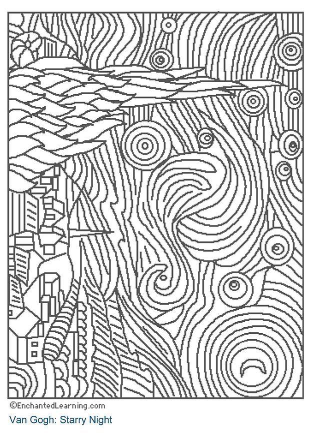 Coloring page starry night