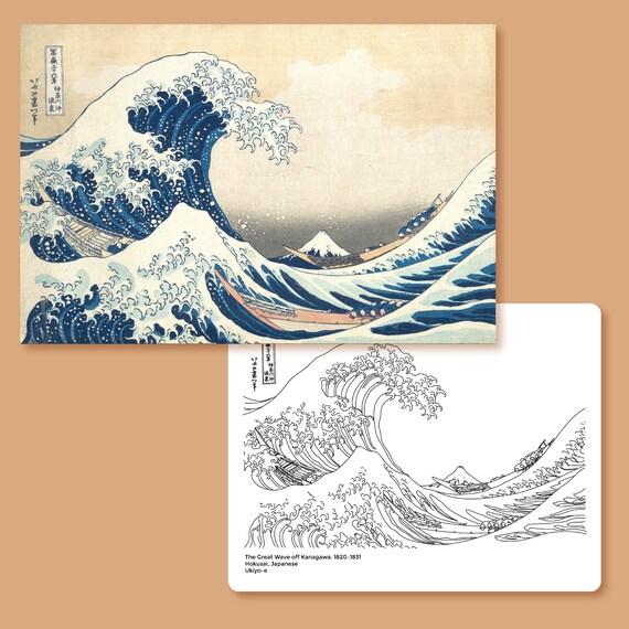 The starry night and the great wave coloring sheets