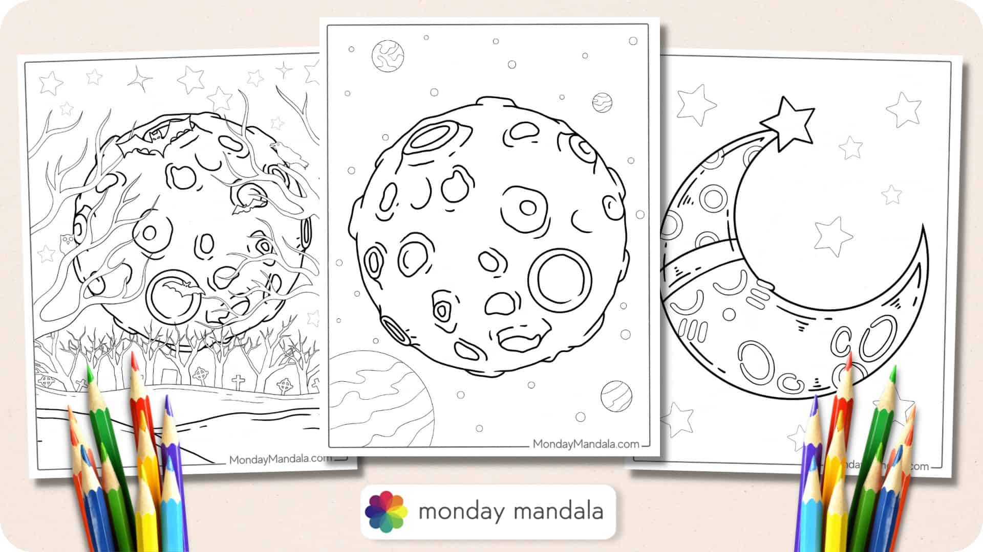 Moon coloring pages free pdf printables