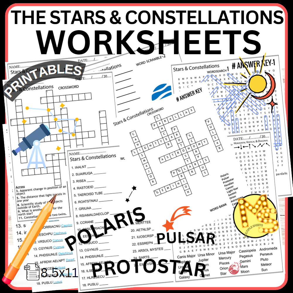 The stars and constellations worksheets crossword