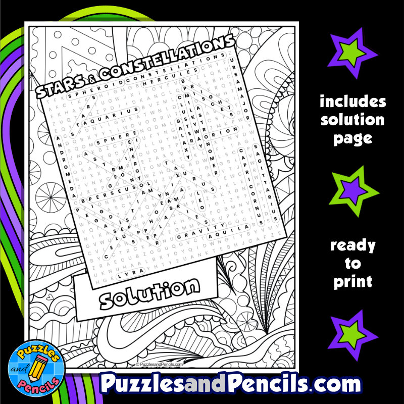 Stars and constellations word search puzzle activity page outer space wordsearch made by teachers