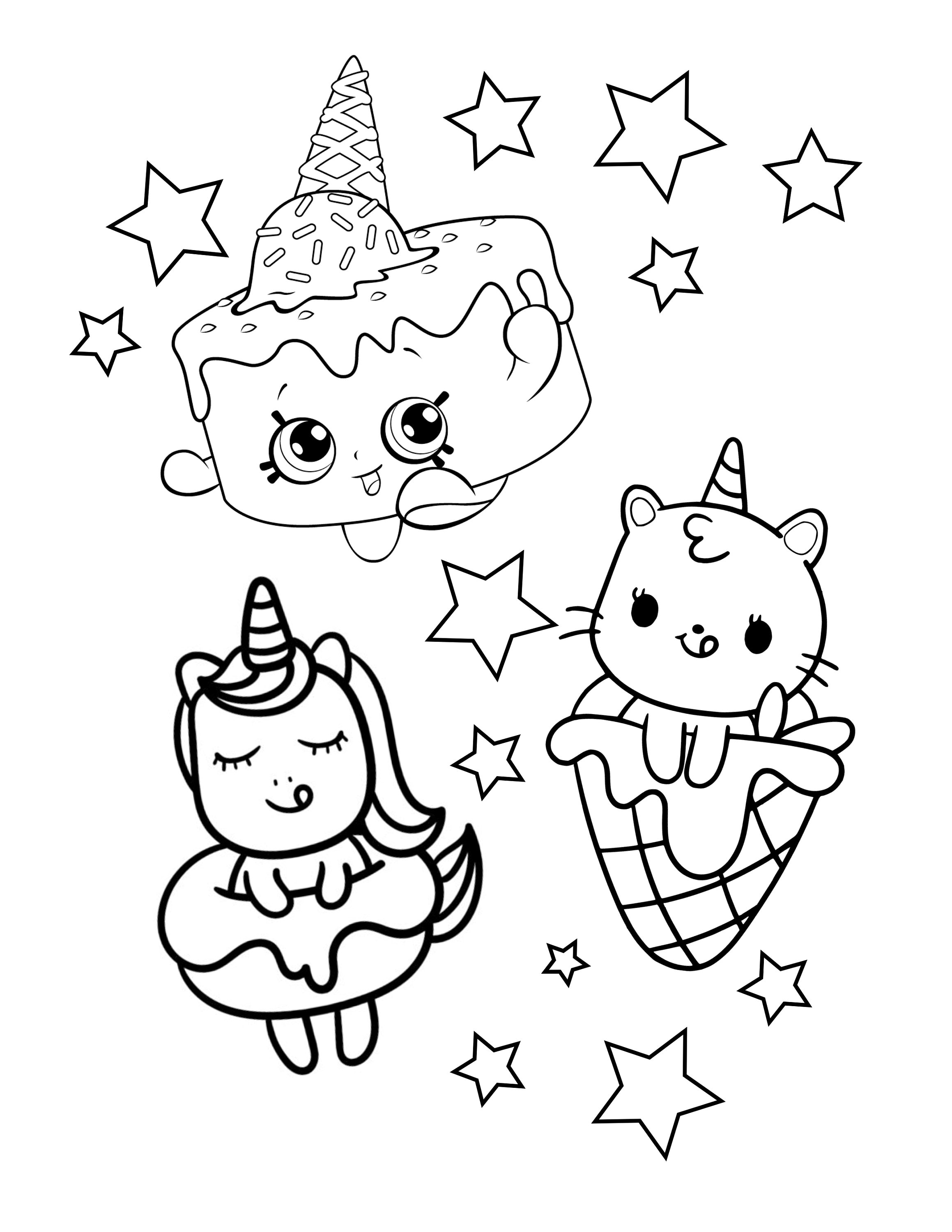 Unicorn and star coloring page