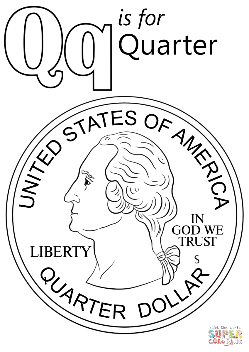 Letter q is for quarter coloring page free printable coloring pages