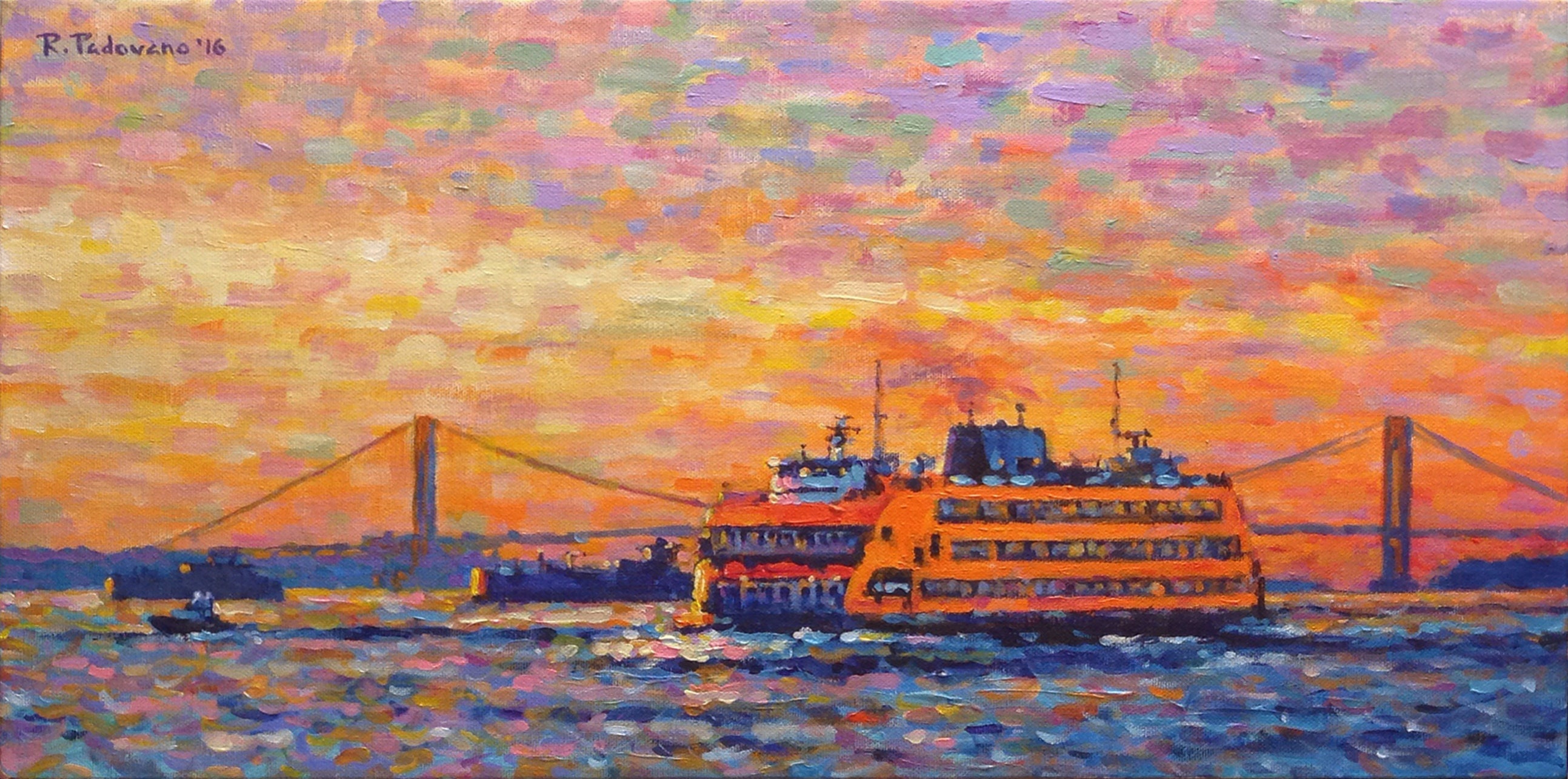 Staten island ferry oclock boat fine art giclãe print of an original impressionist painting by robert padovano