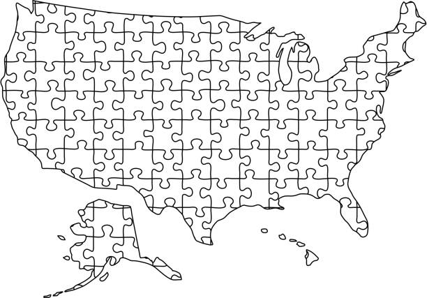 Mappa degli stati uniti damerica usa da un motivo nero posto da puzzle illustrazione vettoriale