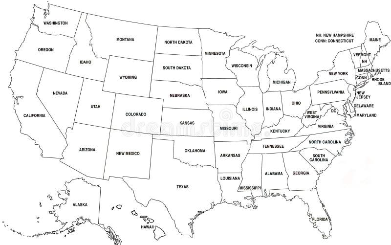 Gli stati uni mappano il profilo illustrazione di stock
